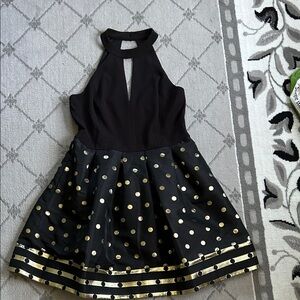 Betsey Johnson Metallic Fit and Flare  Dress with Gold Dots